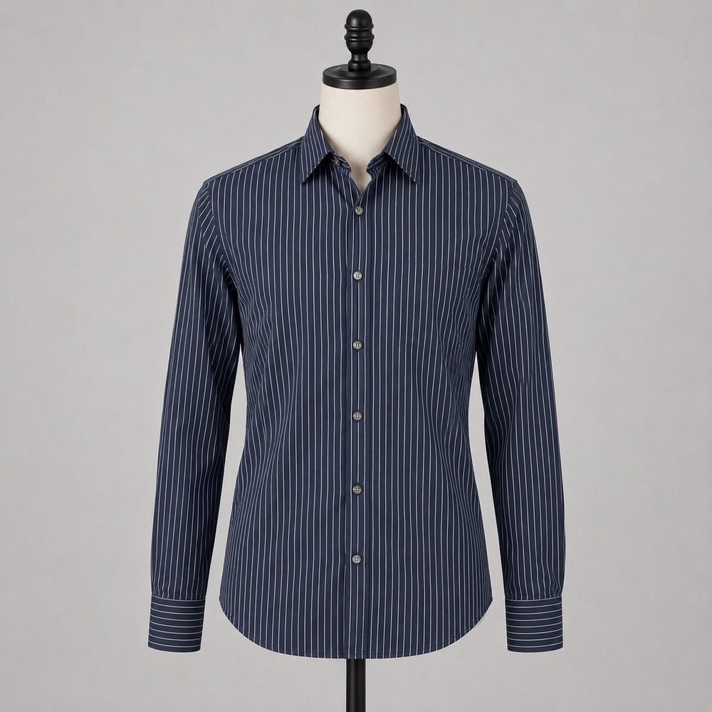 Hugo Boss Slim Fit XL Navy Blue White Pinstripe Button Down Dress‎ Shirt Mens